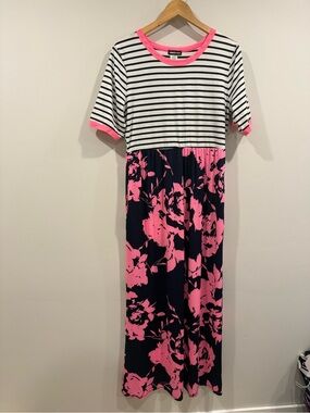 HEIMISH U.S.A. Black & White Striped Top with Neon Pink Trim